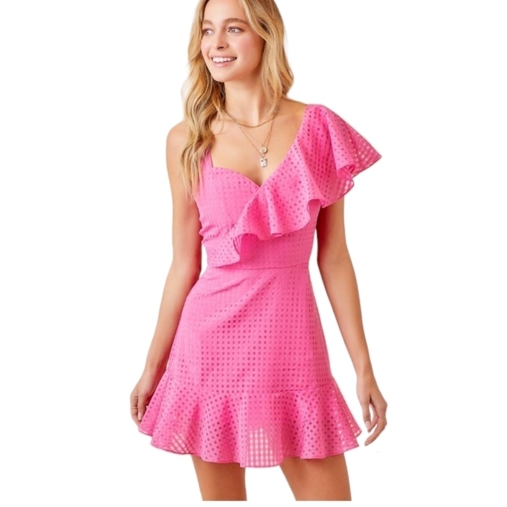 Asymmetrical Detail Sheer Gingham Mini Dress